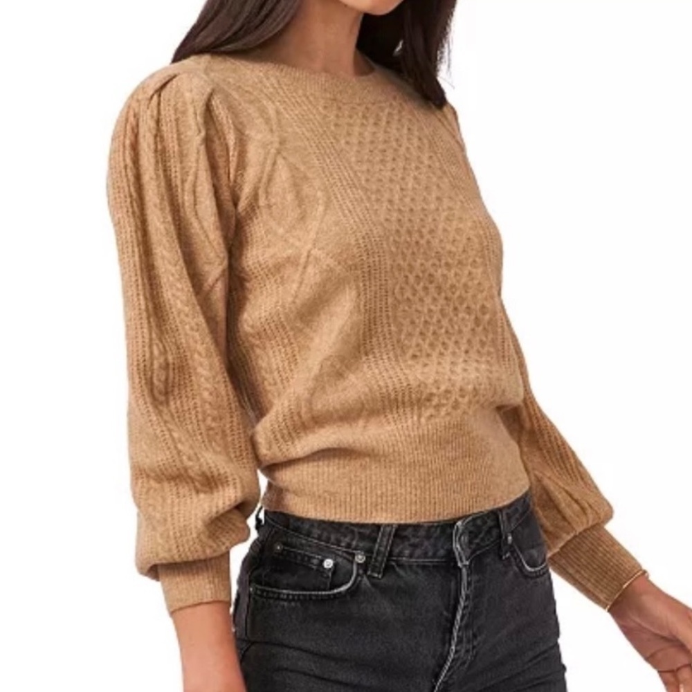 1.State Variegated Cables Crew Sweater Tan-Size XL